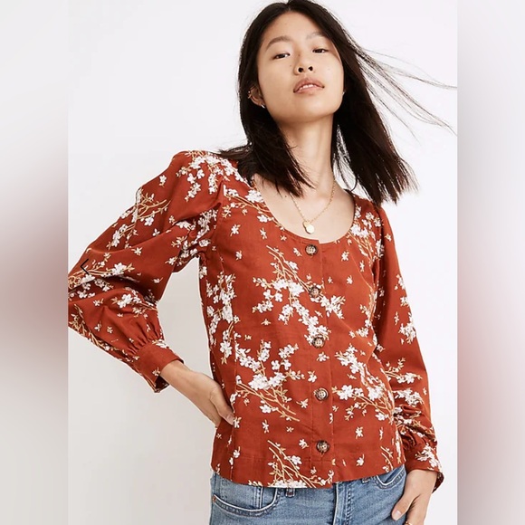 Large Madewell, floral, corduroy, long sleeve blouse - Picture 1 of 11